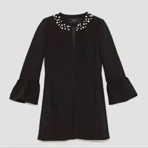 Zara Open Front Blazer Bell Sleeve Faux Pearl Women’s Size‎ Medium
